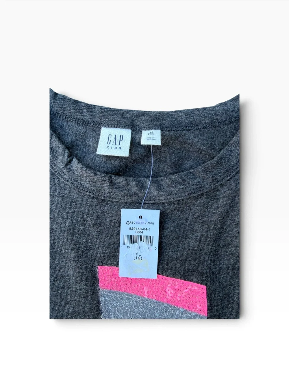 GAP Grey Short-Sleeve Tee with Light Grey & Pink Note Graphic